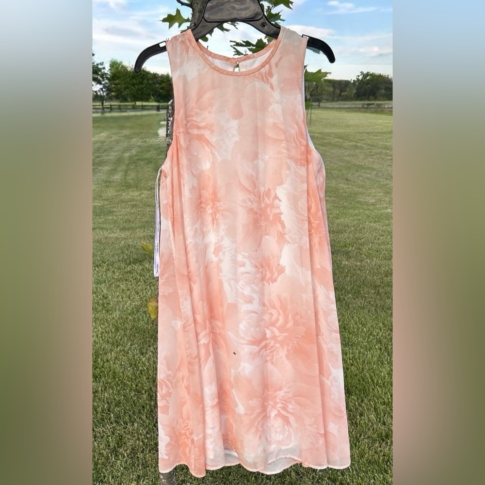 Calvin Klein Peach and White Floral Midi Dress